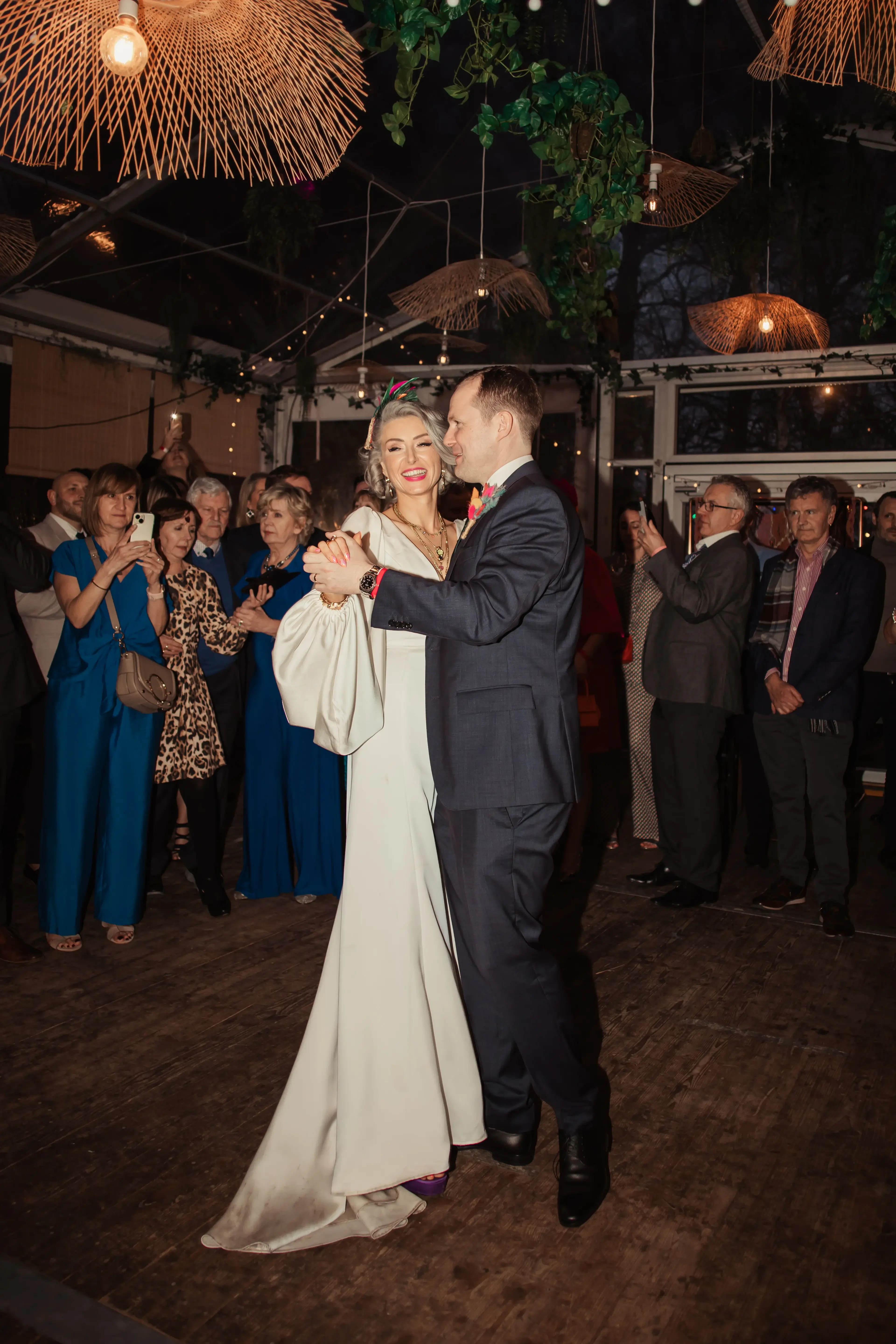 Bride and groom first dance at wedding reception in the People's Park Tavern, London