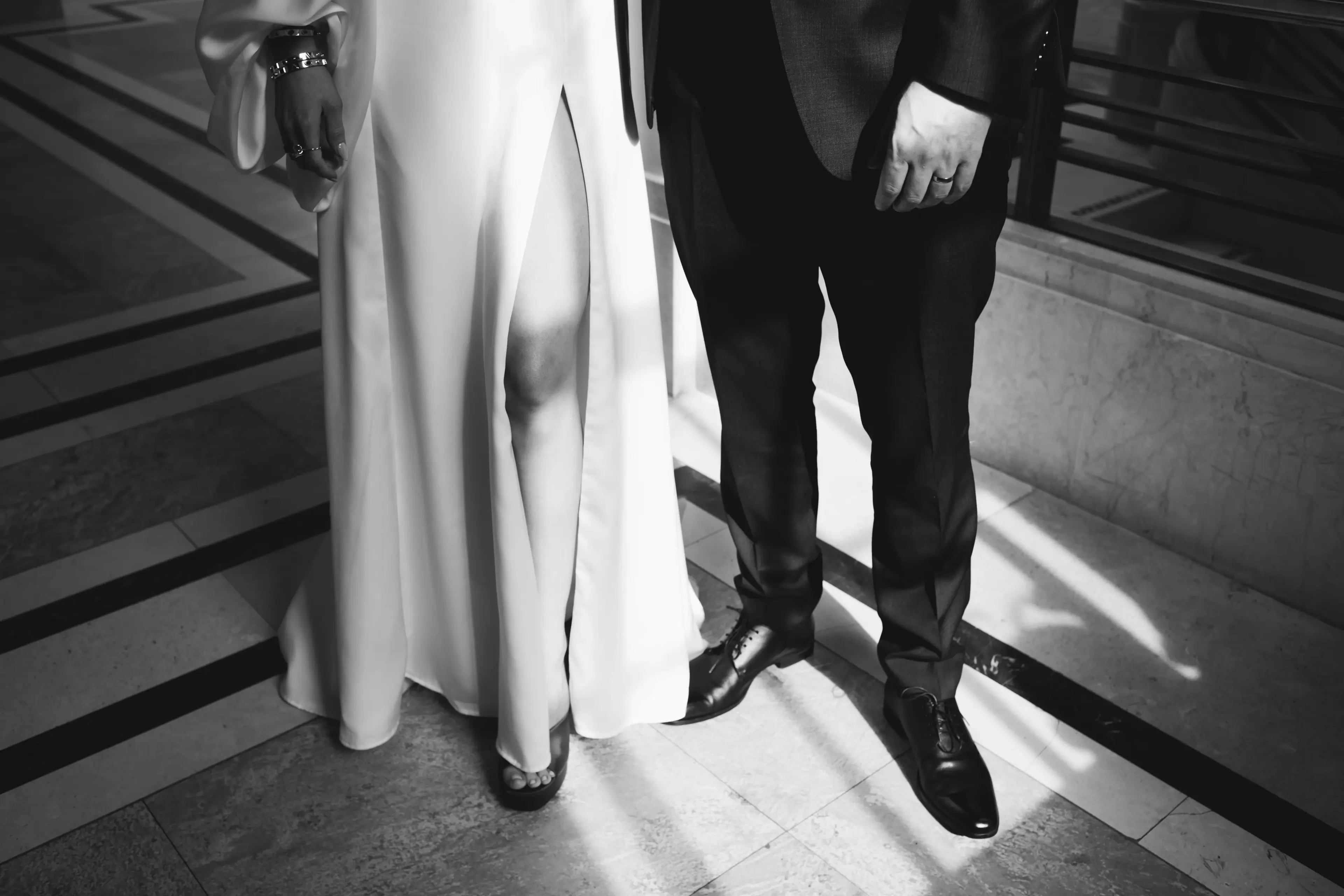 Bride and groom stood together in Hackney Town Hall