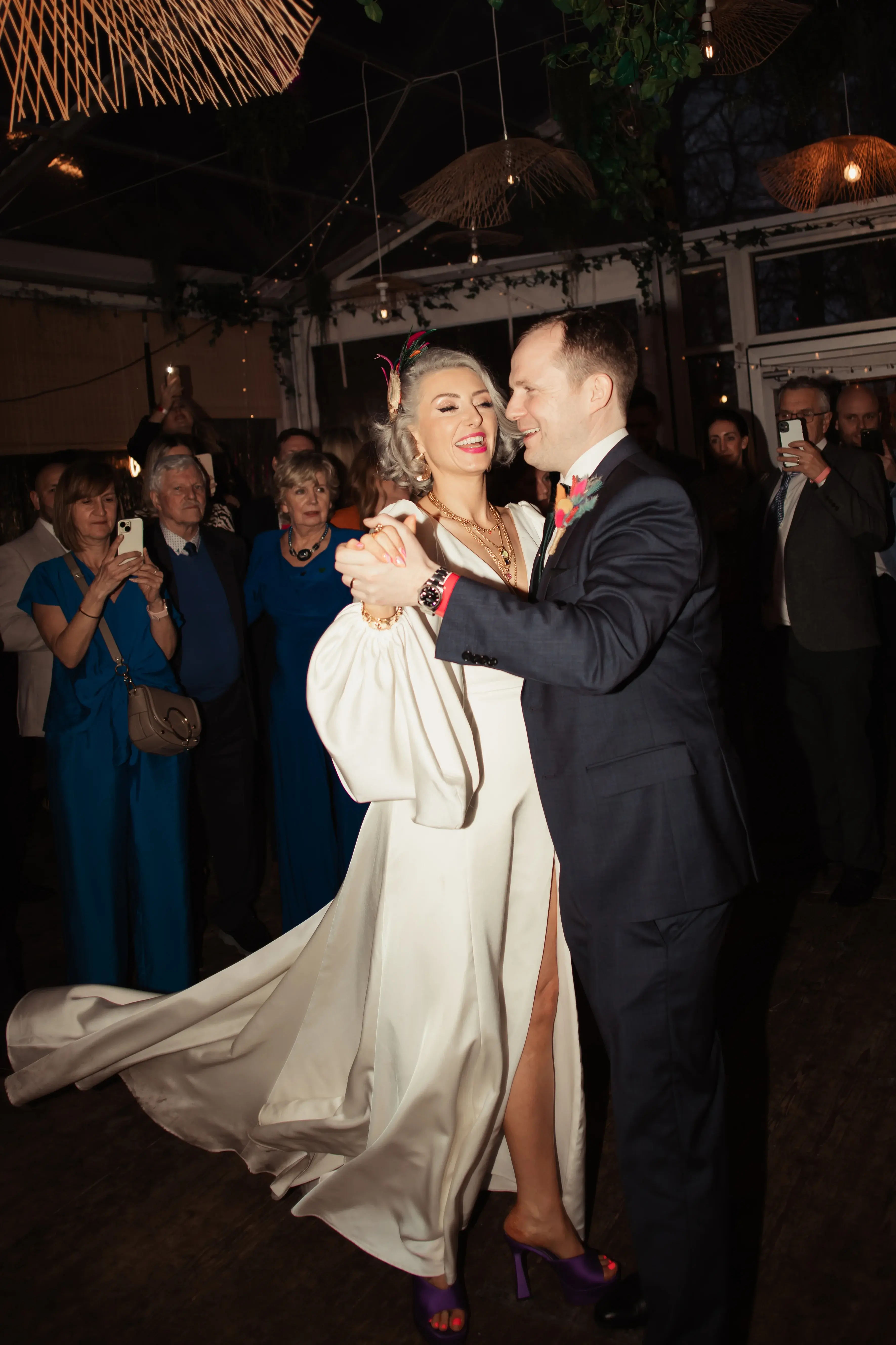 Bride and groom having their first dance at a London pub wedding reception in Hackney